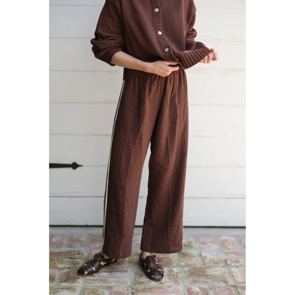 DONNI. The Linen Crop Stripe Pant in Walnut - Picture 1 of 7